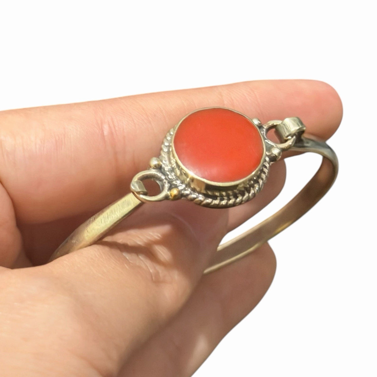Silver Tone Boho Style Bangle With Stone