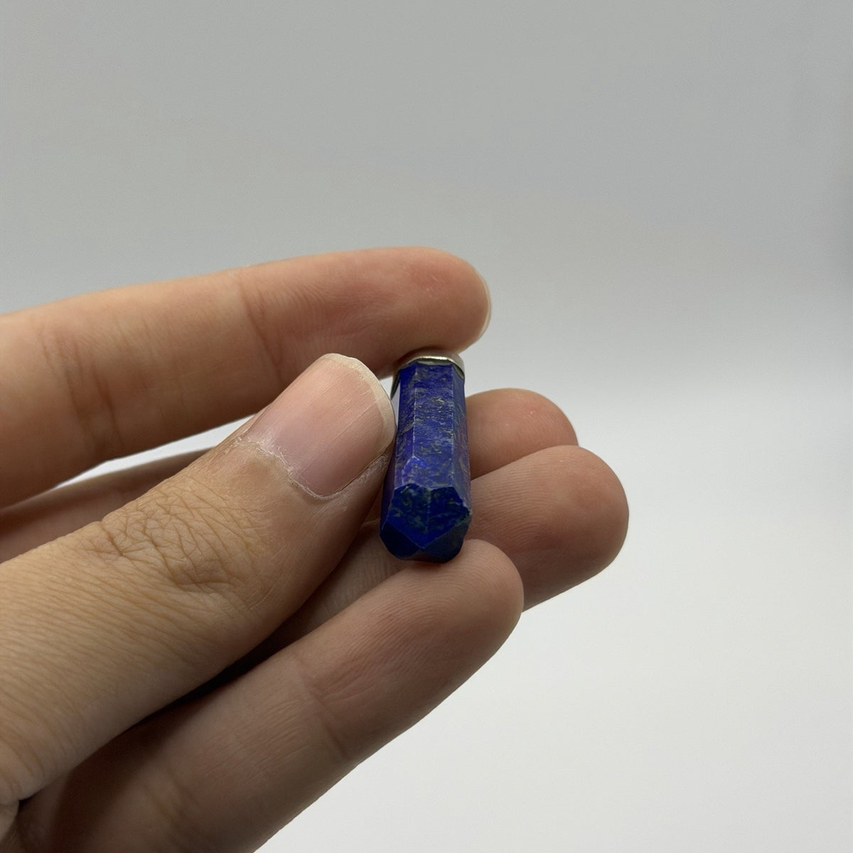 Natural Afghan Lapis Lazuli Point Pendant Silver Cap