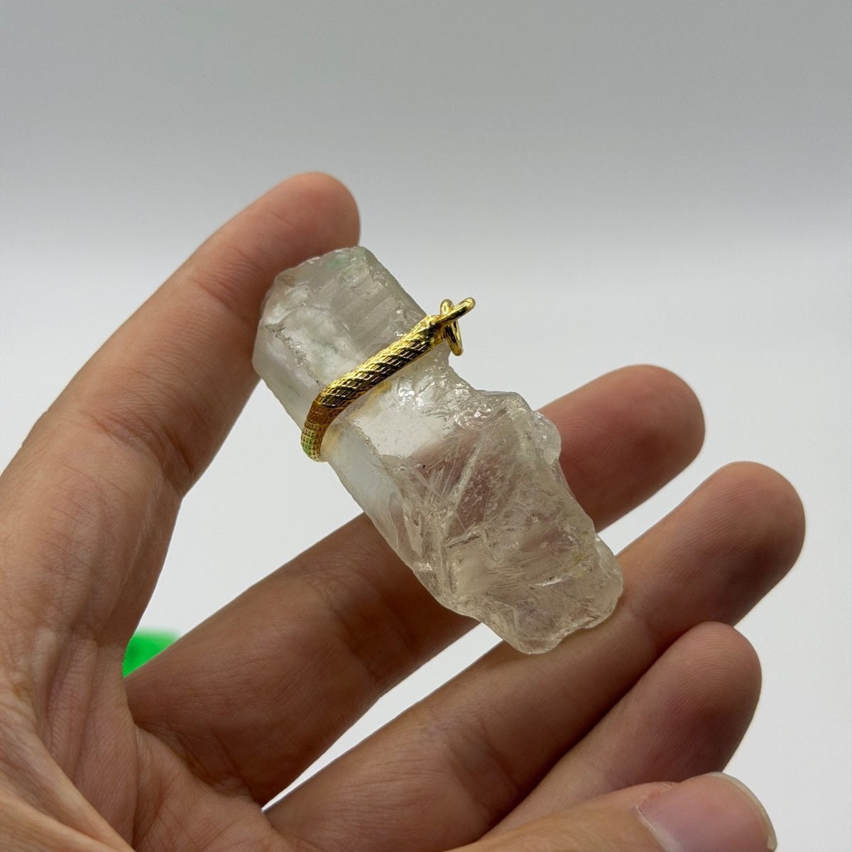 Raw Quartz Crystal Point Pendant Gold Tone Wire Wrap Natural Gemstone Charm