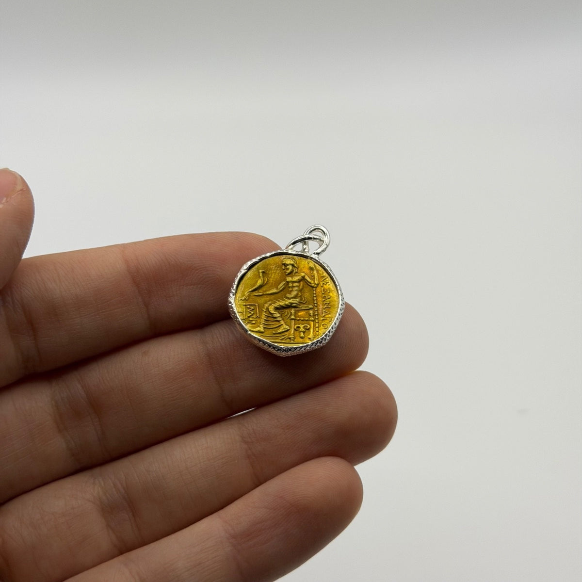 Ancient Roman Greek Style Coin Pendant Silver Gold Tone Coin Medallion Charm