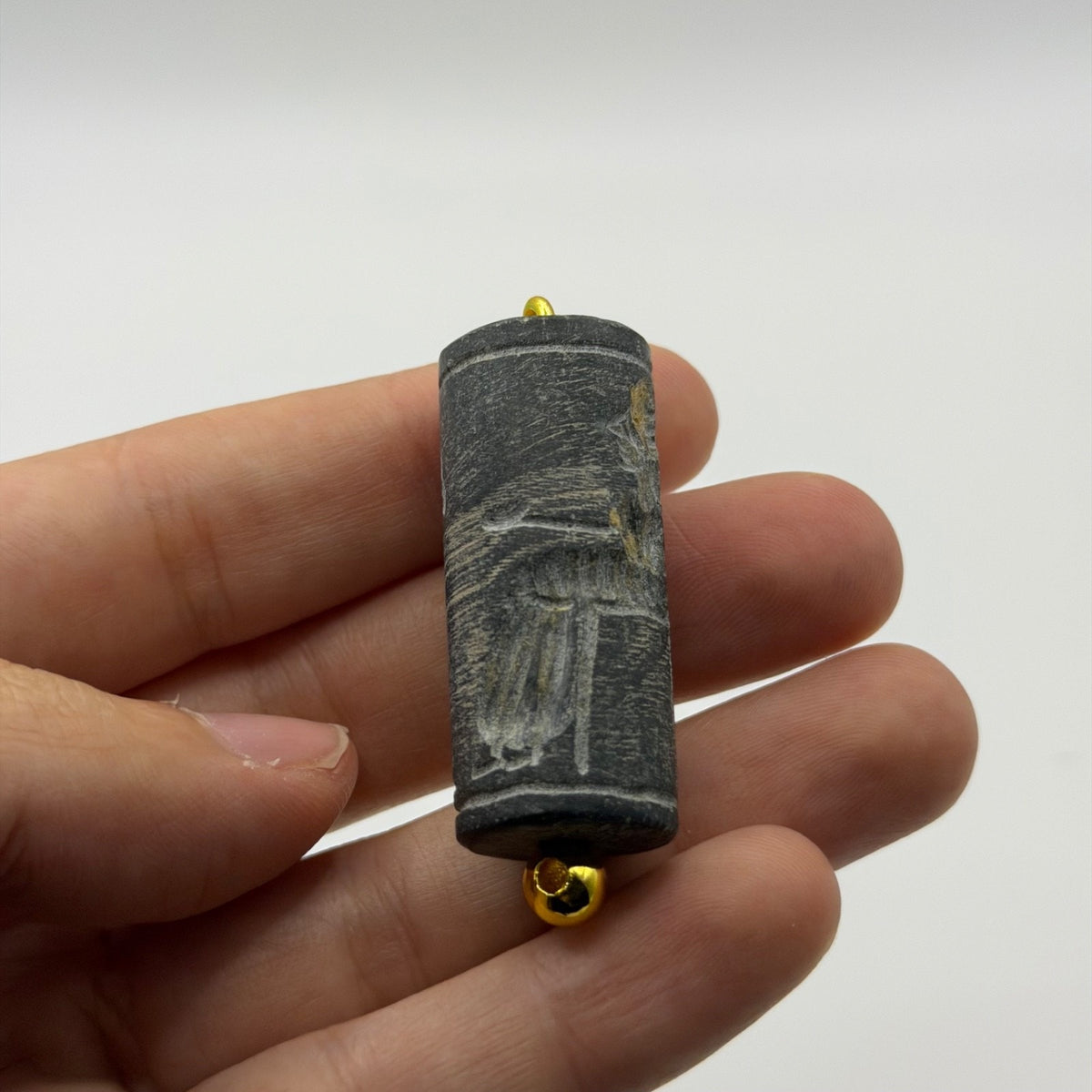 Antique Carved Cylinder Seal Pendant Ancient Style Bead Charm