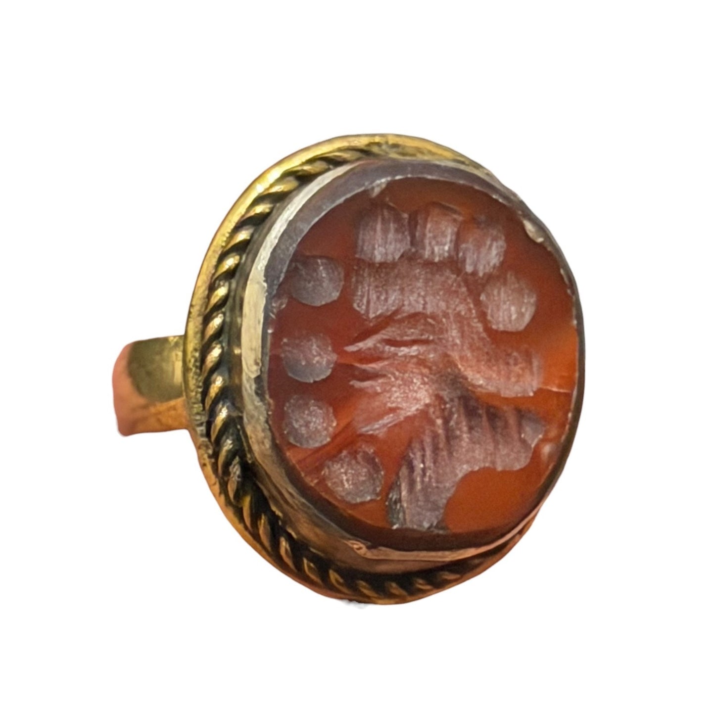 Ancient Roman Style Intaglio Carved Brass Ring