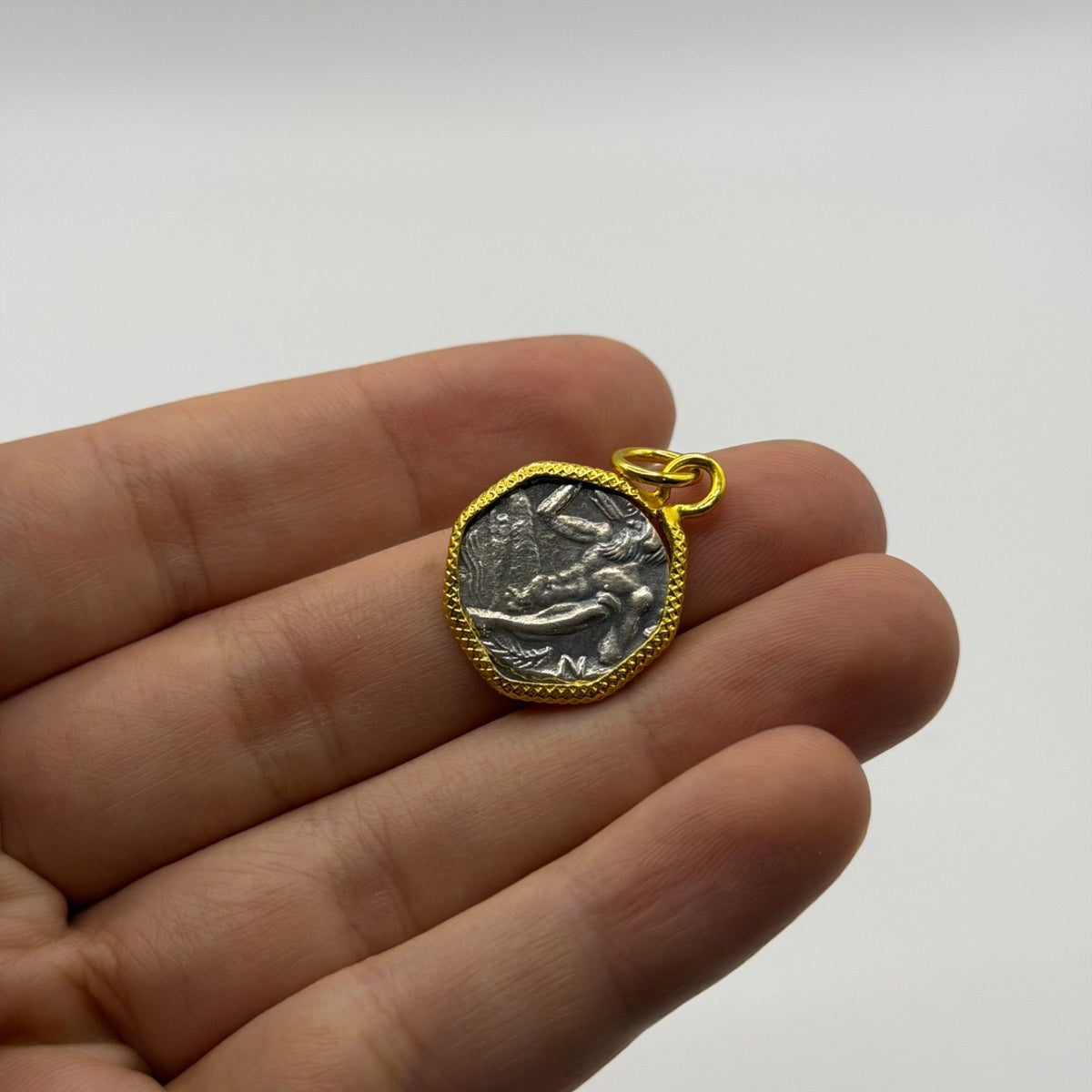 Ancient Roman Greek Style Coin Pendant Silver Gold Tone Coin Medallion Charm