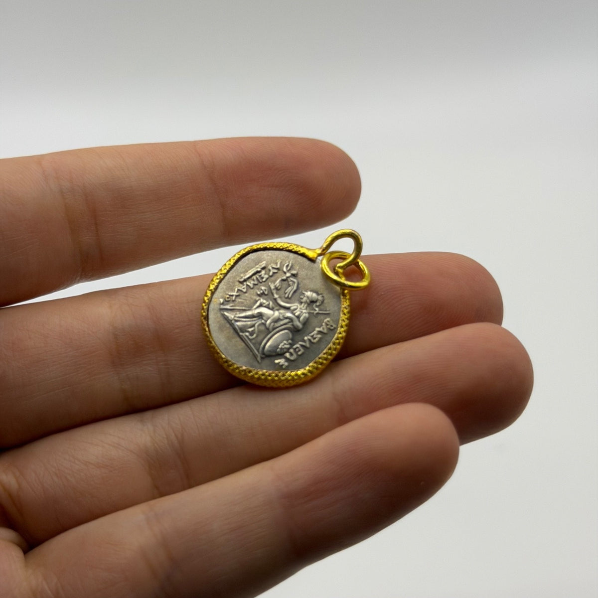 Ancient Roman Greek Style Coin Pendant Silver Gold Tone Coin Medallion Charm