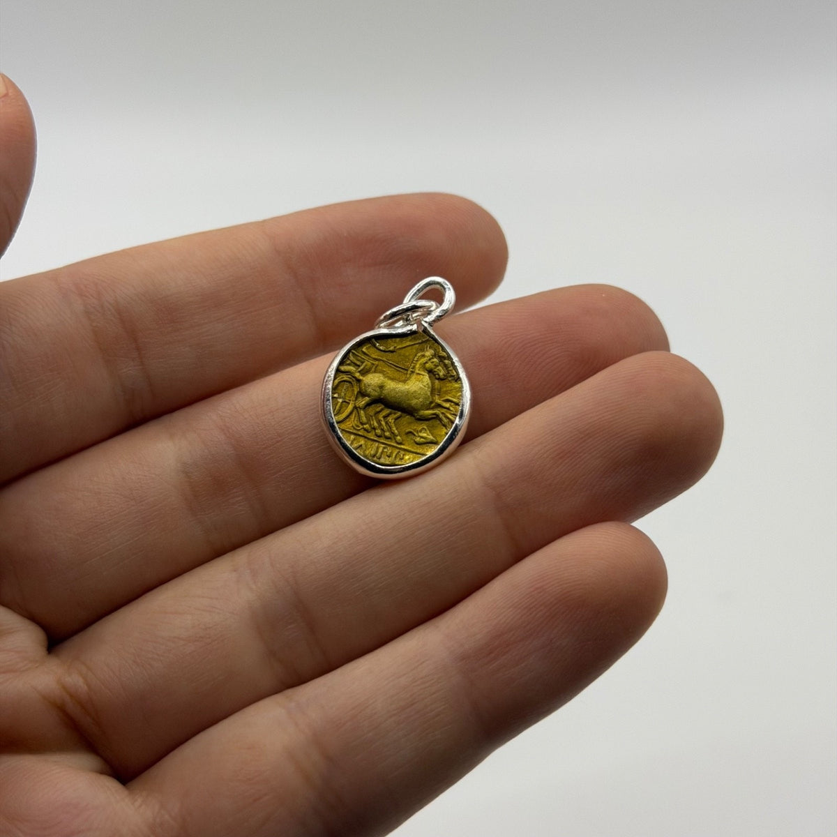 Ancient Roman Greek Style Coin Pendant Silver Gold Tone Coin Medallion Charm