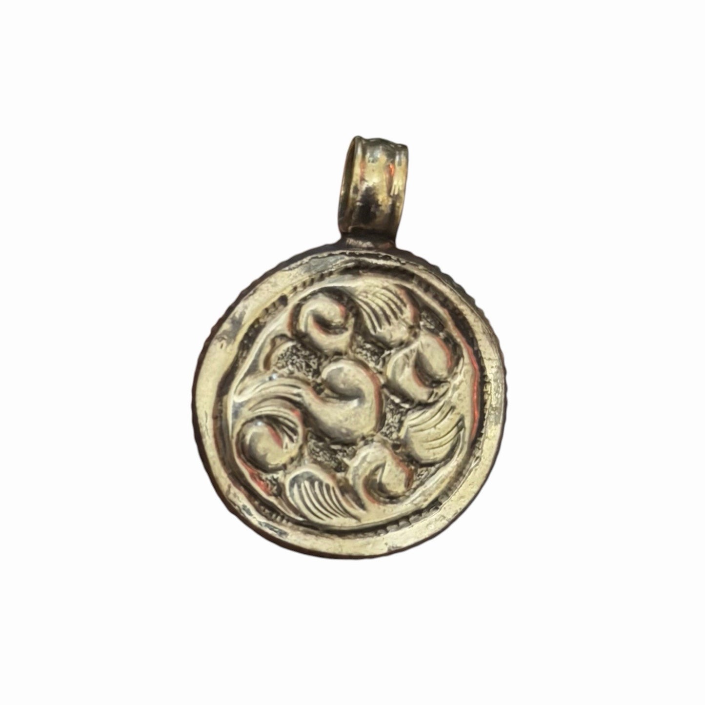 Vintage Nepalese Jade Stone Pumpkin Style Silver Tone Pendant