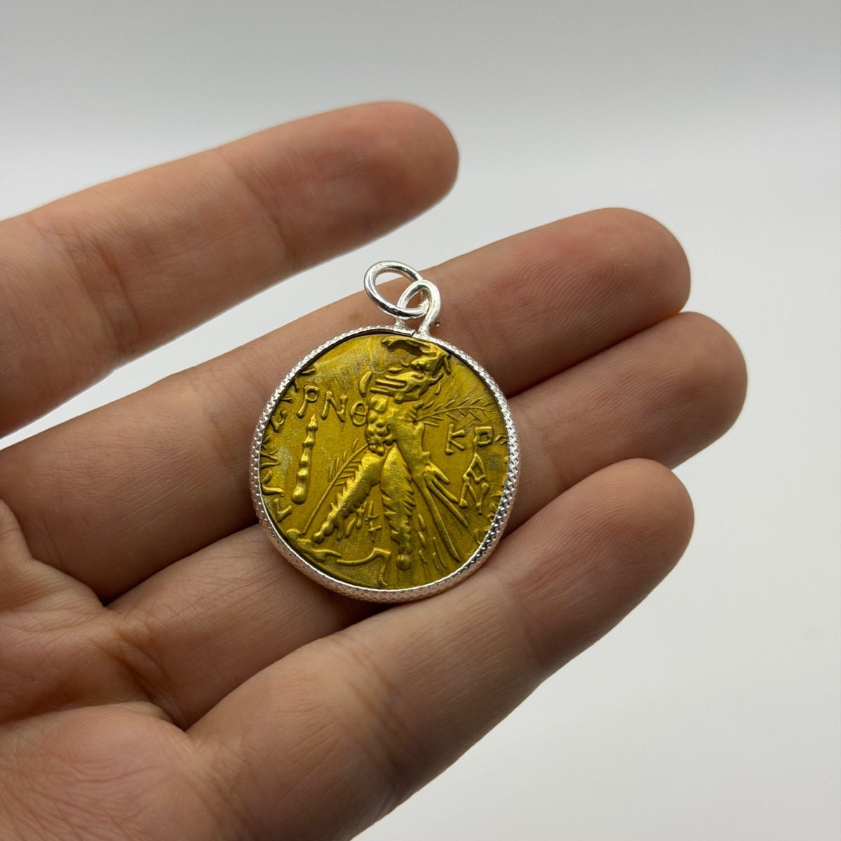 Ancient Roman Greek Style Coin Pendant Silver Gold Tone Coin Medallion Charm