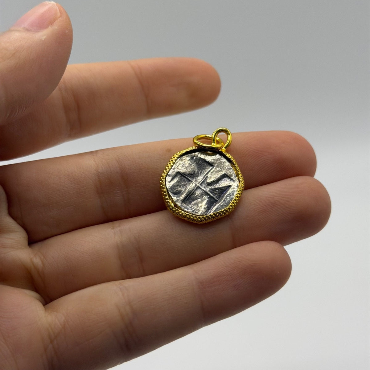 Ancient Roman Greek Style Silver & Gold Plated Coin Pendant