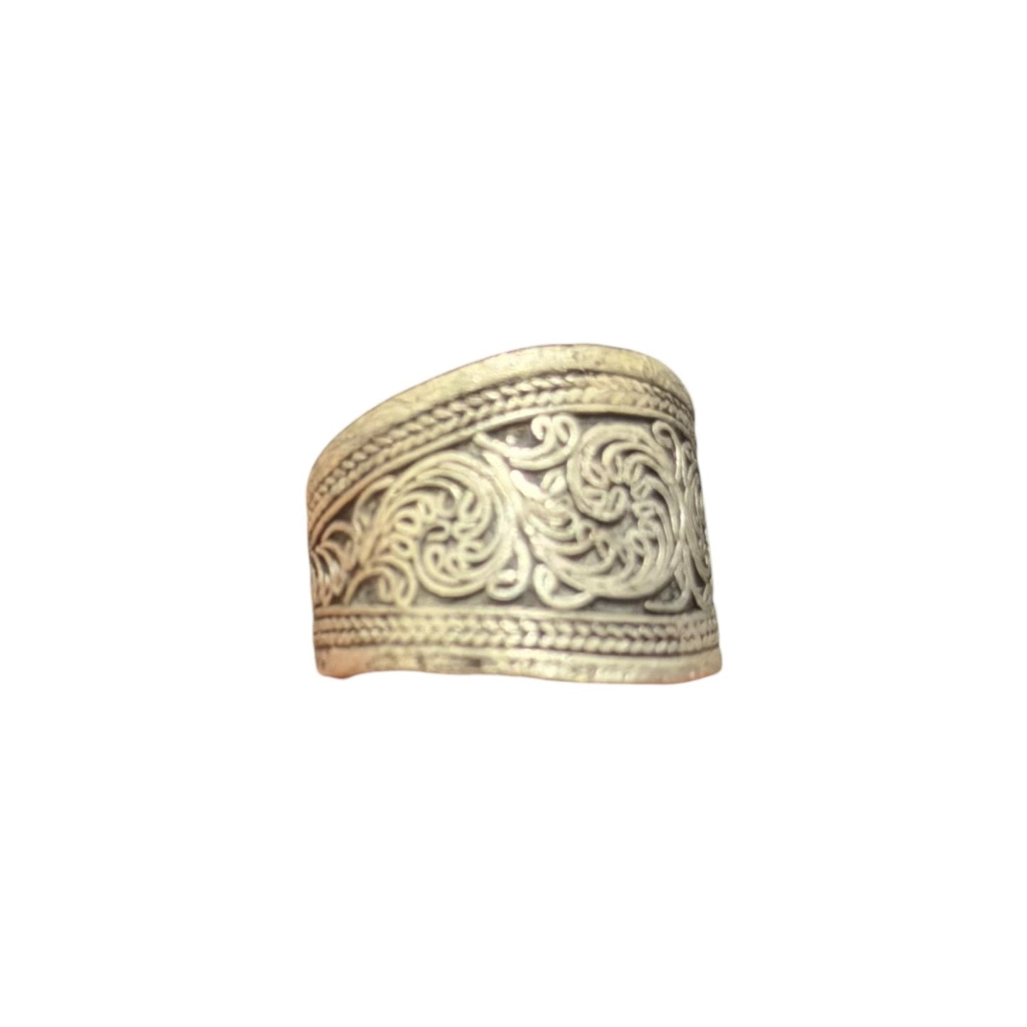 Stunning Vintage Hand Carved Silver Tone Ring