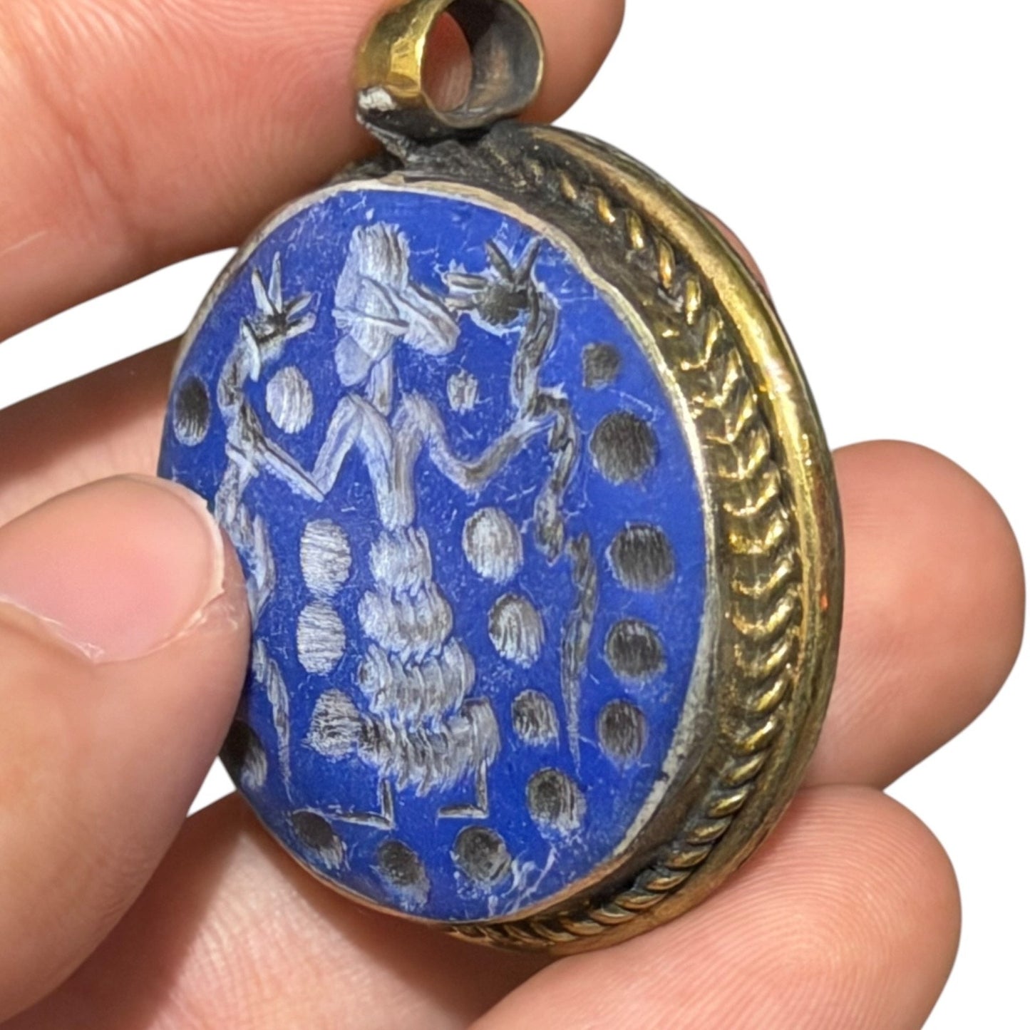 Snake Charmer Intaglio Brass Pendant