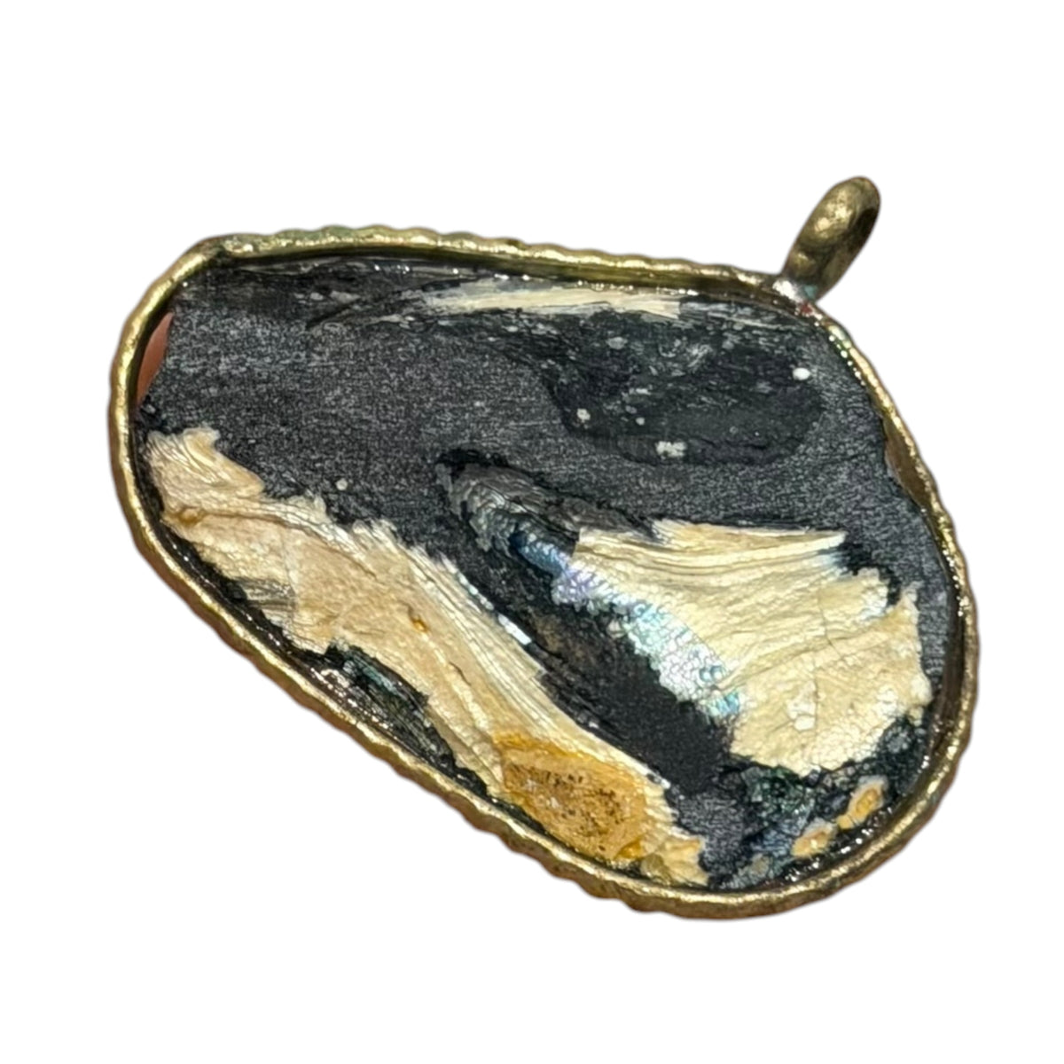 Ancient Roman Glass Pendant – Charcoal Glass with Cream Patina