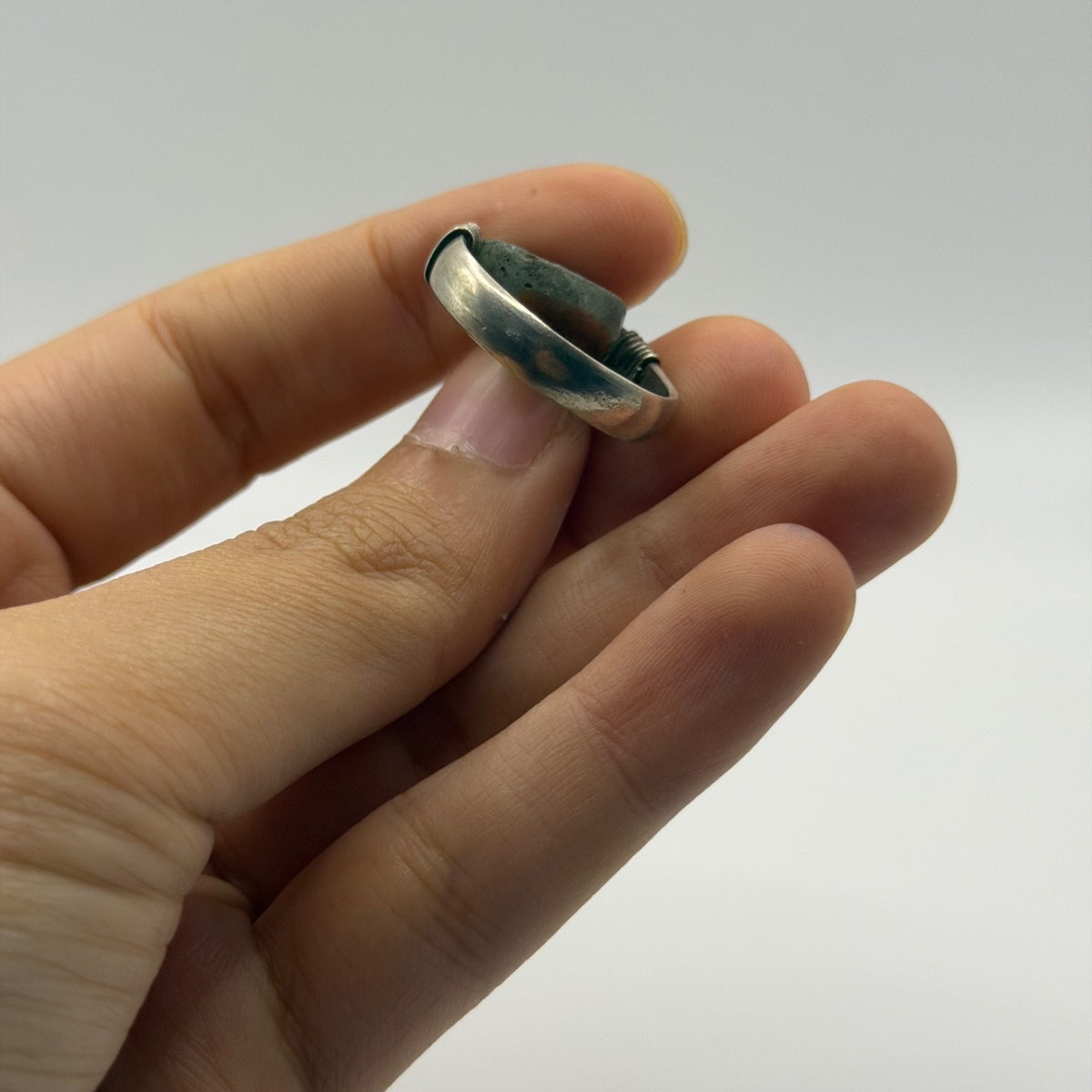 Vintage Silver Greco Roman Style Stone Cabochon Ring