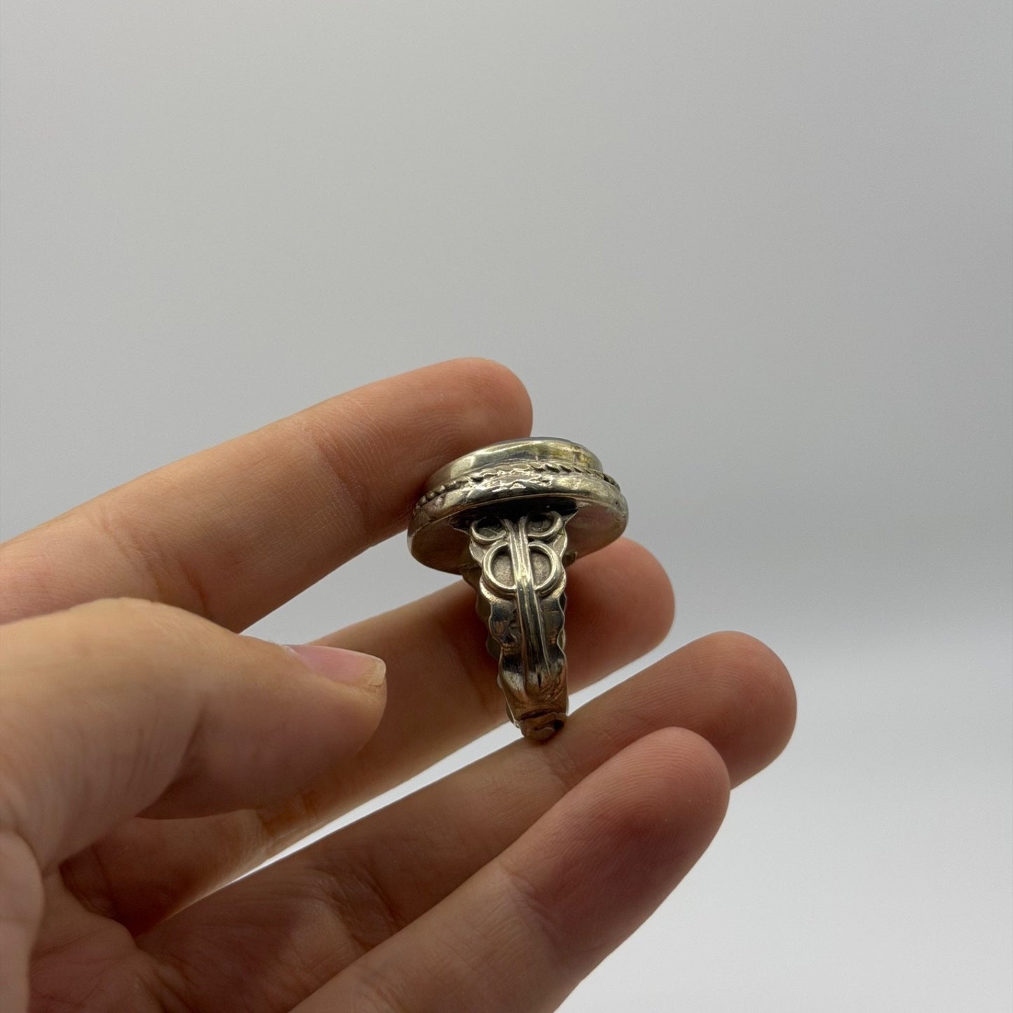 Vintage Silver Carved Intaglio Carnelian Figure Signet Ring Ancient Style