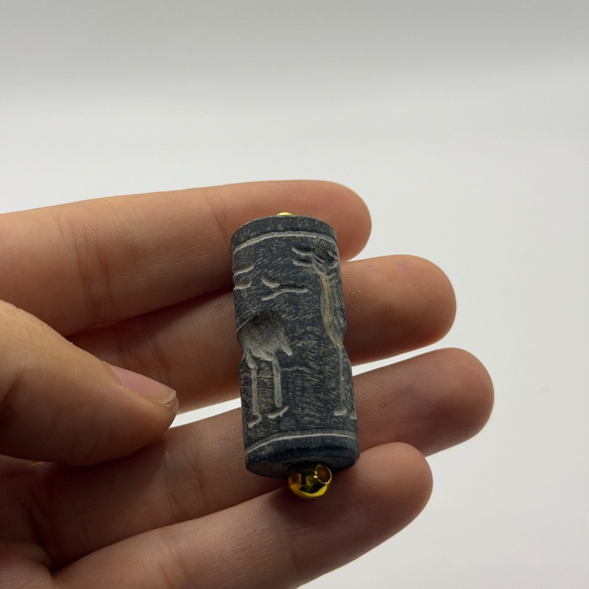 Ancient Near Eastern Style Intaglio Bead Gold Tone Pendant