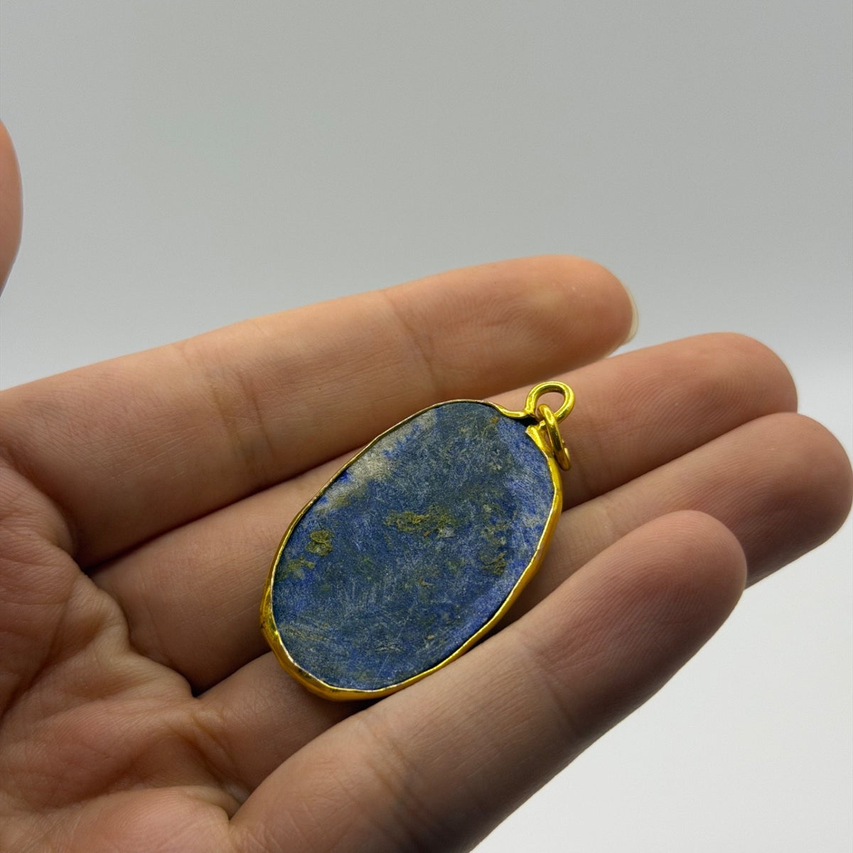 Genuine Natural Afghan Lapiz Lazuli Gold Gilded Pendant