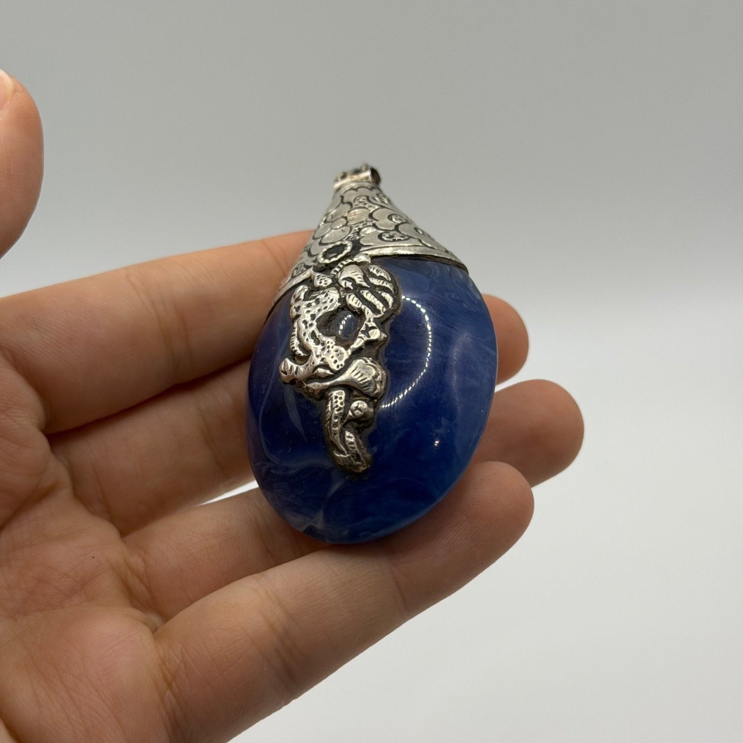 Natural Afghan Lapis Lazuli Teardrop Pendant Faceted Blue Gemstone Gold Tone