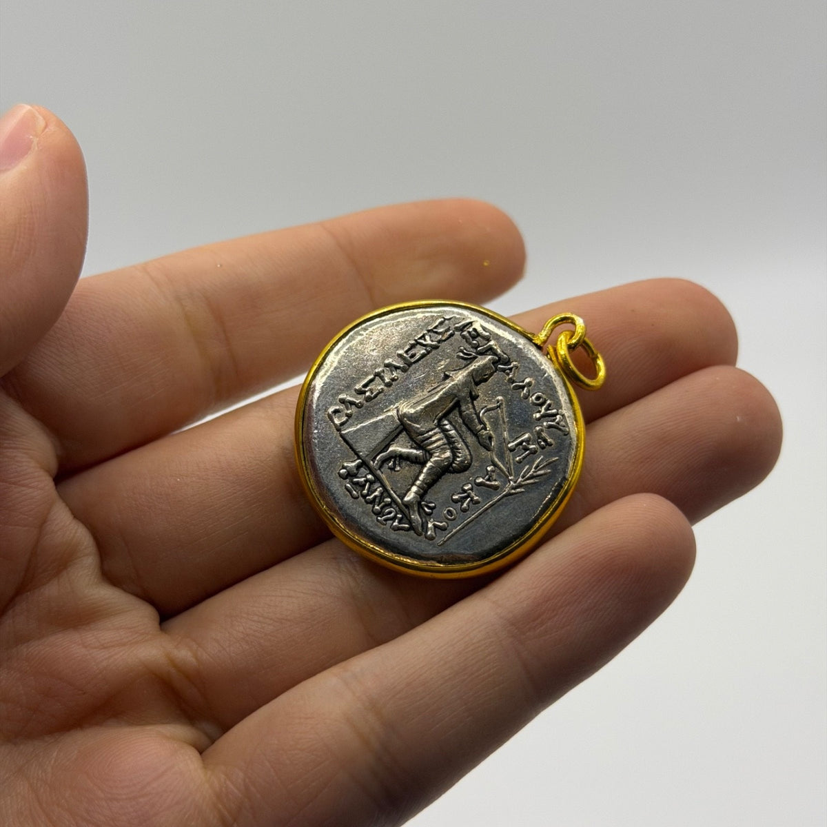 Ancient Empire Inspired Silver Plated Gold Gilded Coin Pendant