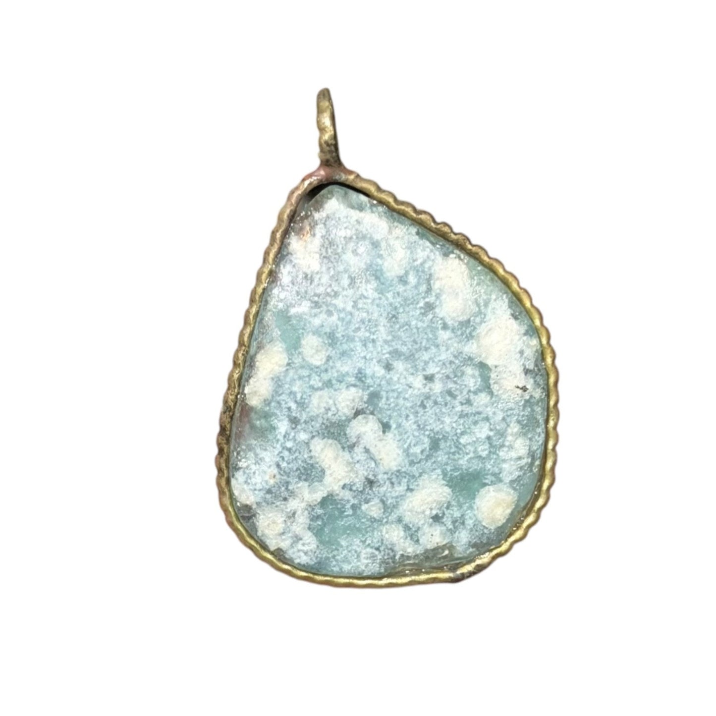 Vintage Green Stone Pendant Silver Tone Handmade Ethnic Jewelry