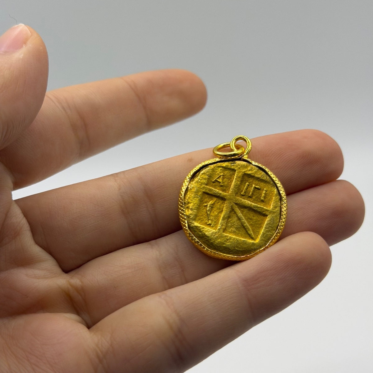 Ancient Roman Greek Style Gold Plated Coin Pendant