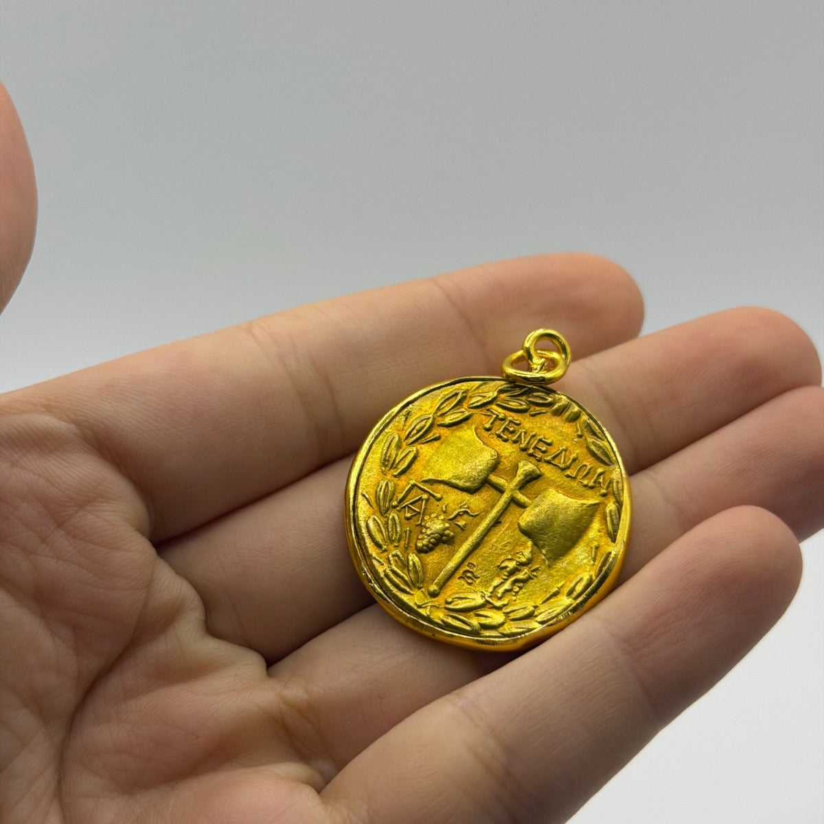 Ancient Roman Greek Style Gold Plated Coin Pendant