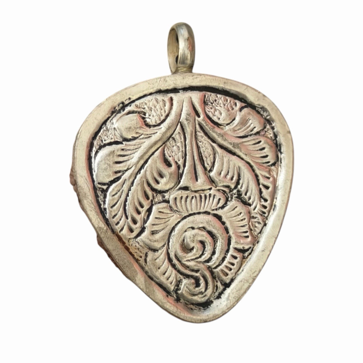 Vintage Nepalese Boho Tribal Amber Like Stone Silver Tone Pendant