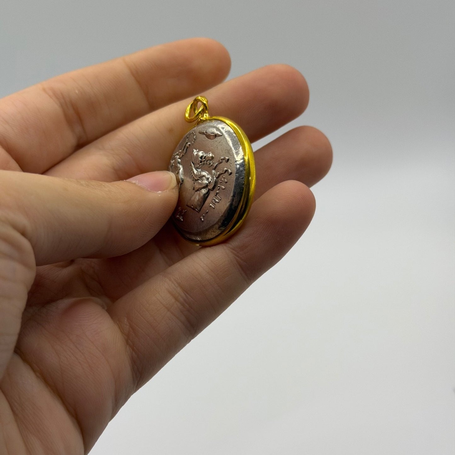 Ancient Greek Inspired Coin Gold Plated Frame Pendant
