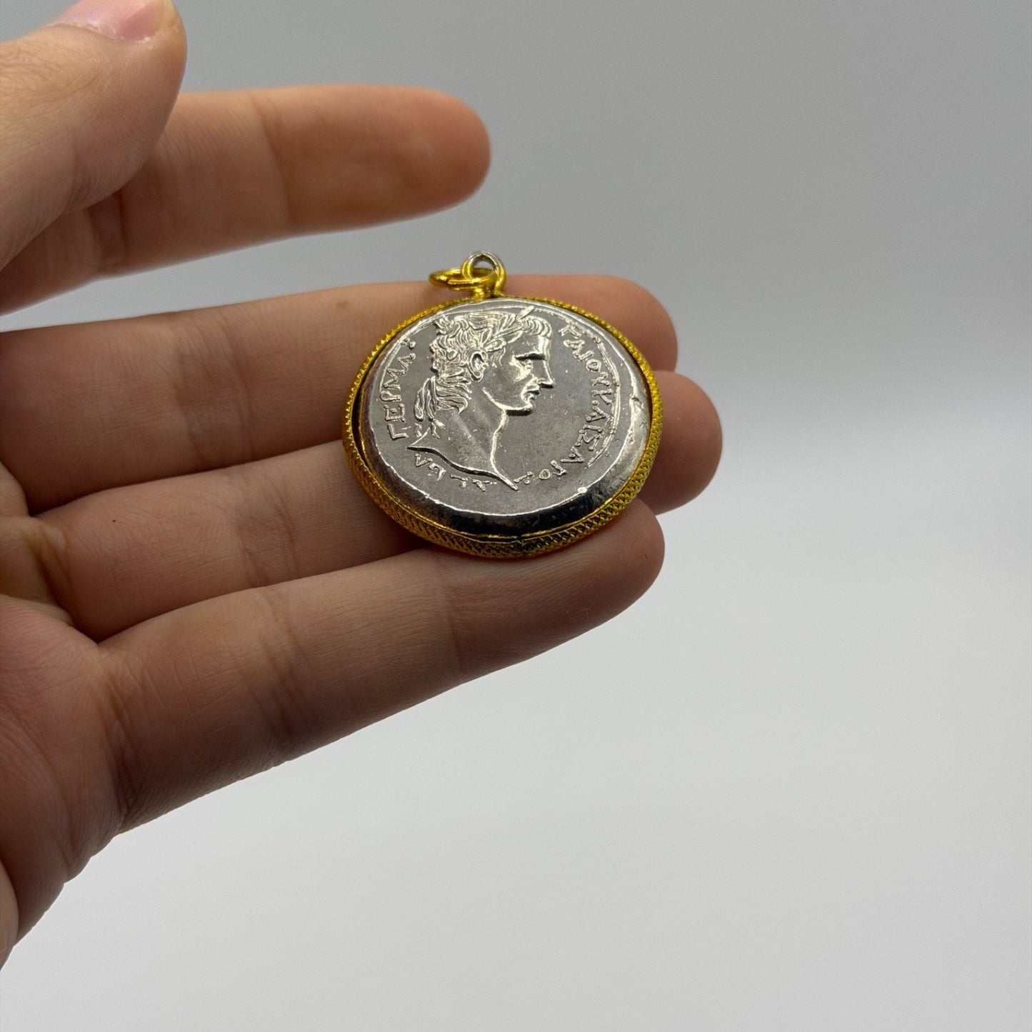 Ancient Roman Denarius Gold Plated Frame Pendant