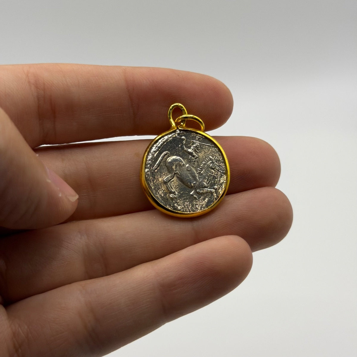 Ancient Roman Greek Style Silver & Gold Plated Coin Pendant