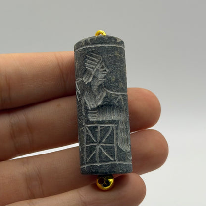 Antique Carved Cylinder Seal Pendant Ancient Style Bead Charm
