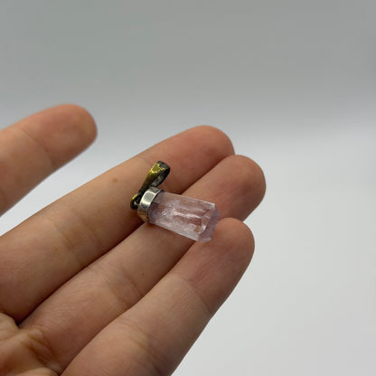 Sterling Silver 925 Raw Quartz Crystal Point Gemstone Pendant