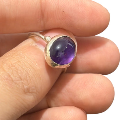 Natural Amethyst Stone Minimal Ring Silver 92.5