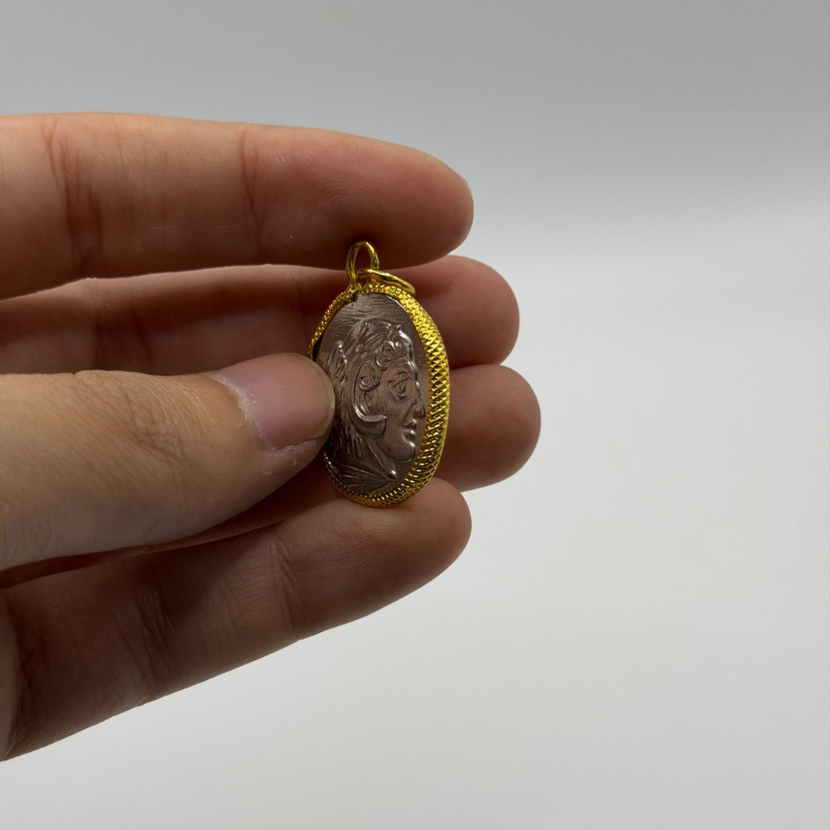 Ancient Roman Greek Style Silver & Gold Plated Coin Pendant