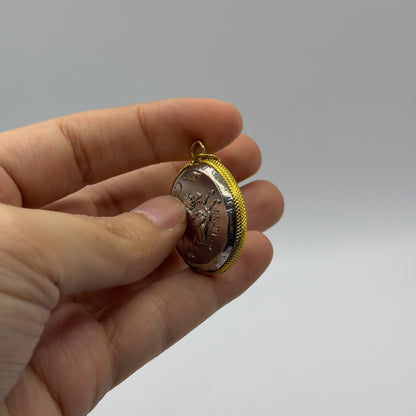 Ancient Greek Inspired Coin Gold Plated Frame Pendant