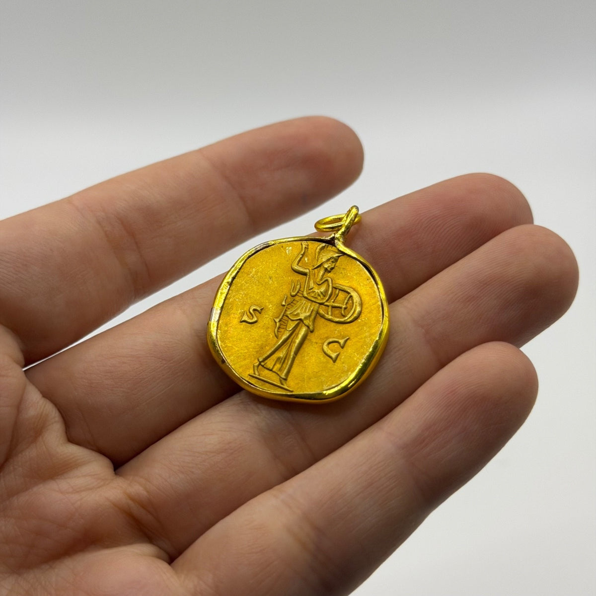 Ancient Roman Greek Style Coin Pendant Silver Gold Tone Coin Medallion Charm
