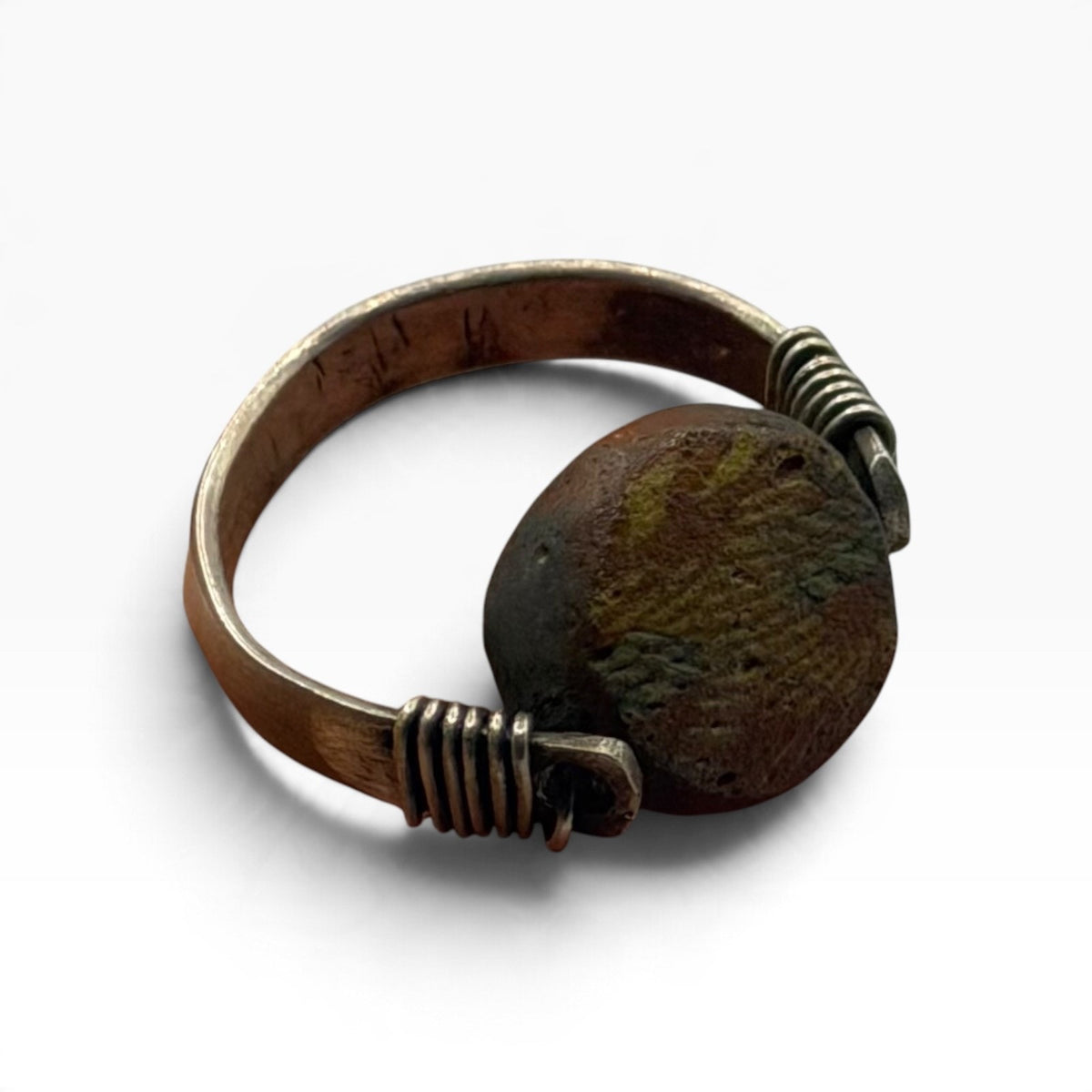 Vintage Silver Greco Roman Style Stone Cabochon Ring