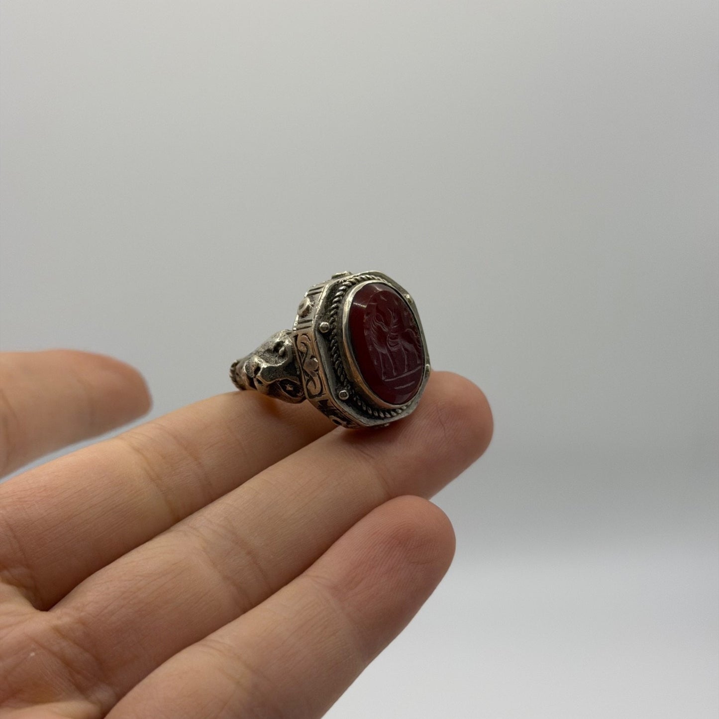 Ancient Roman Inspired Hand Carved Agate Intaglio Ring