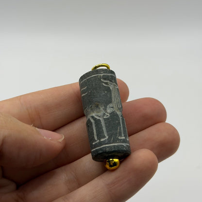 Antique Carved Cylinder Seal Pendant Ancient Style Bead Charm