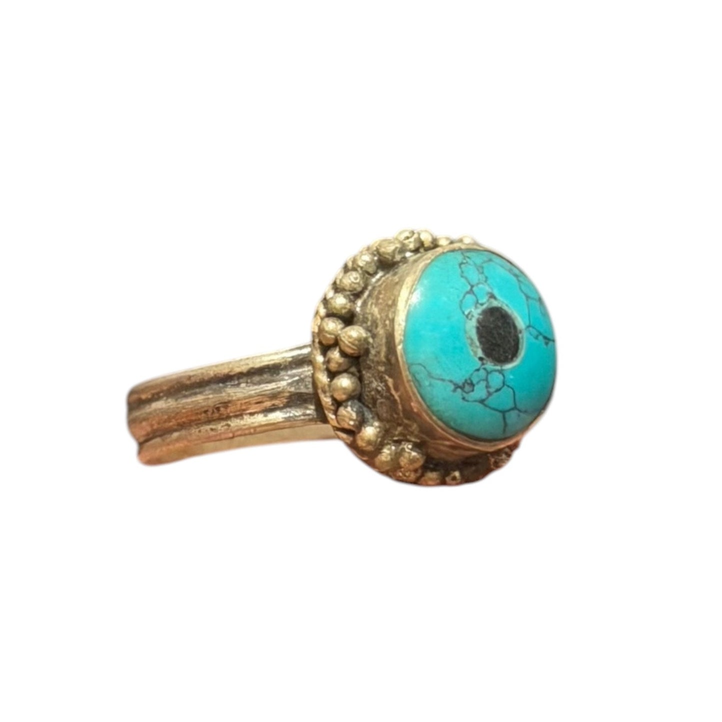 Vintage Nepalese Turquoise Brass Antique Ring