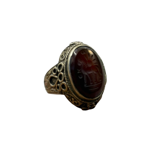 Vintage Silver Intaglio Carved Carnelian Portrait Seal Ring Roman Inspired