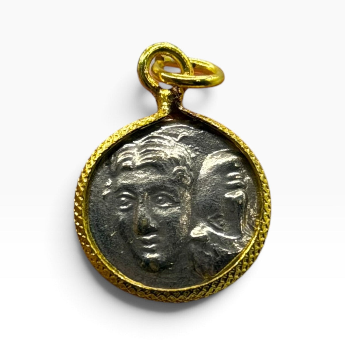 Ancient Roman Greek Style Silver & Gold Tone Coin Pendant