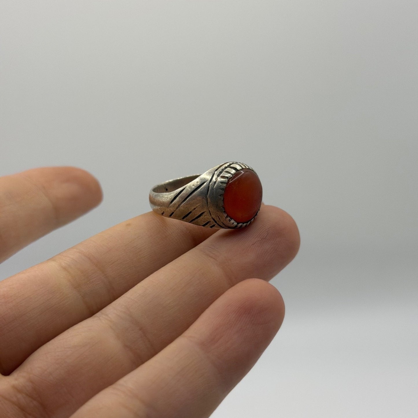 Vintage Handmade Silver Ring With Agate Stone