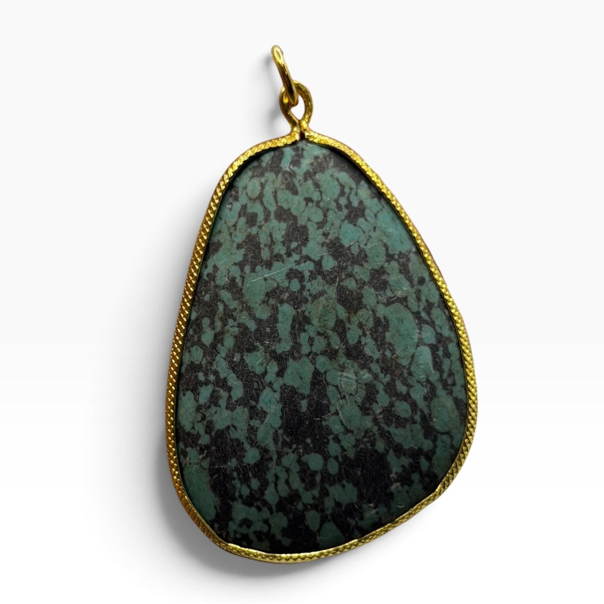 Natural Green Turquoise Jasper Matrix Gemstone Gold Tone Freeform Pendant