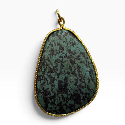 Natural Green Turquoise Jasper Matrix Gemstone Gold Tone Freeform Pendant