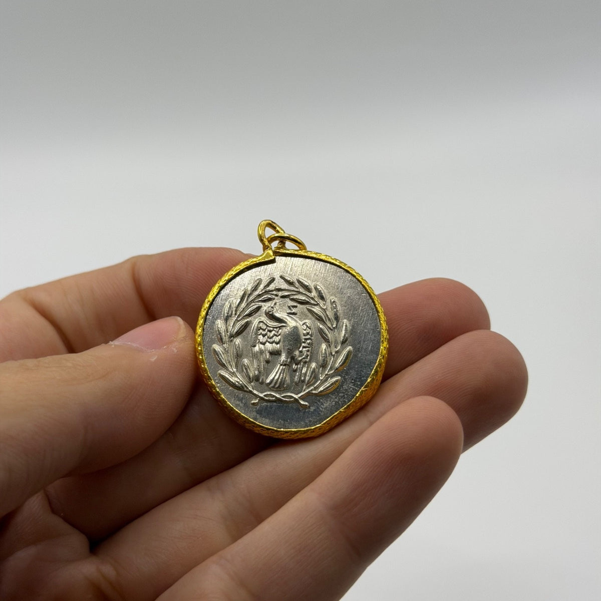 Ancient Roman Greek Style Silver & Gold Plated Coin Pendant