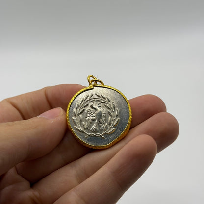 Ancient Roman Greek Style Silver & Gold Plated Coin Pendant