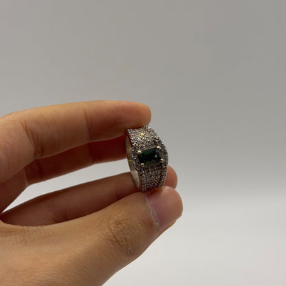 925 Sterling Silver Green Tourmaline Emerald Cut CZ Accent Halo Ring