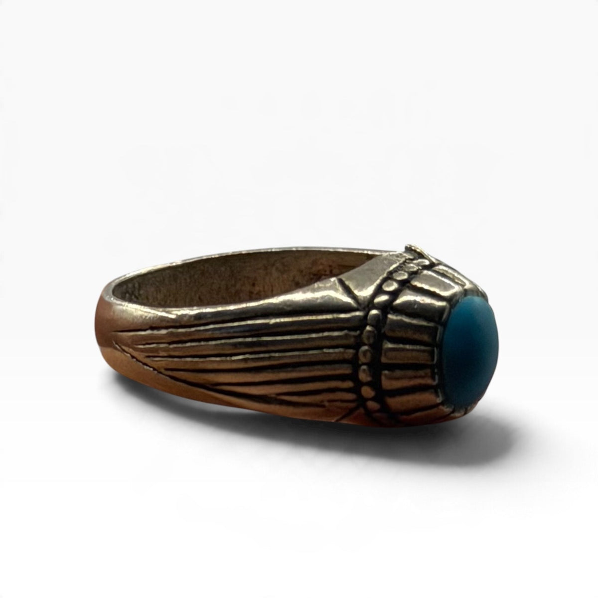 Vintage Silver Greco Roman Style Torquise Cabochon Ring