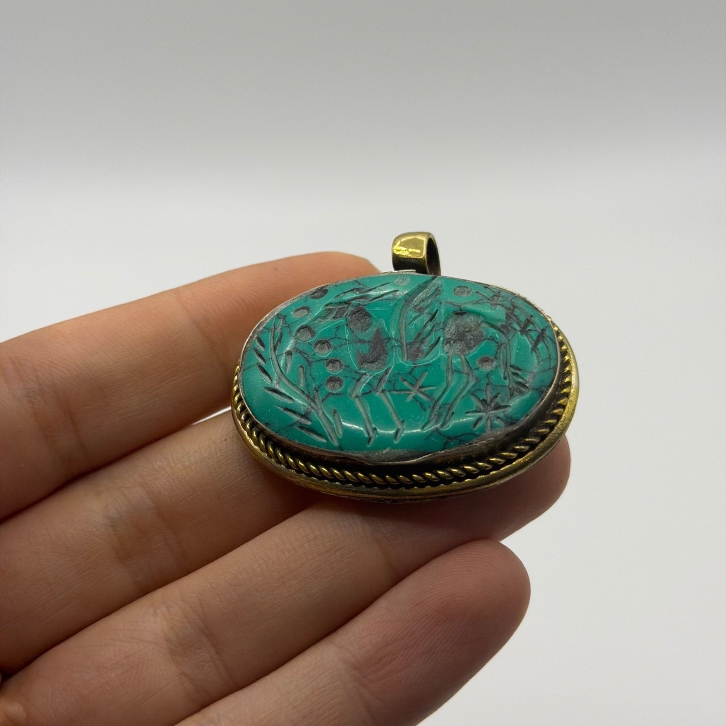 Ancient Near Eastern Style Hand Carved Intaglio Brass Pendant