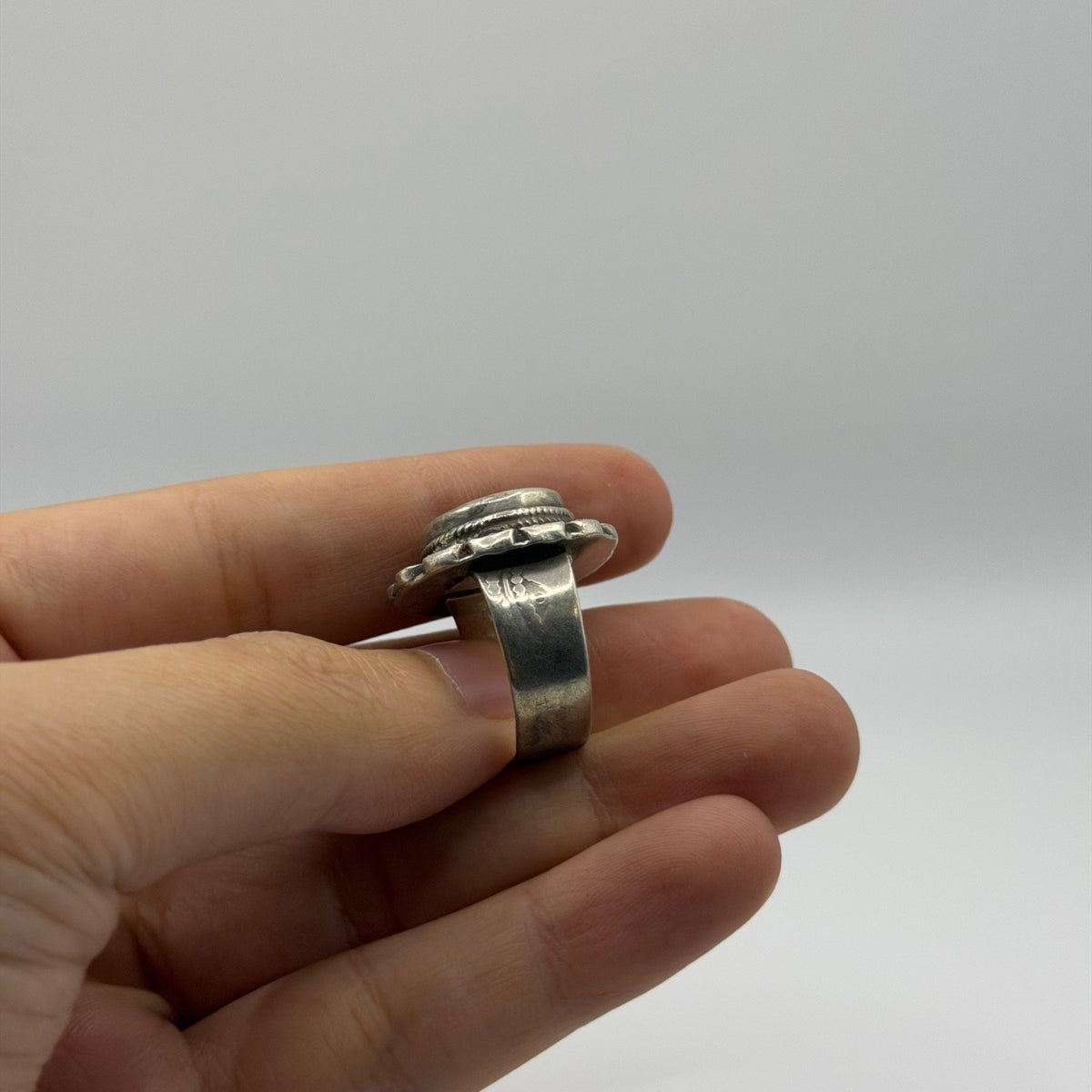 Silver Filigree Flower Ring with Carnelian Intaglio & Bead Border