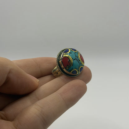 Handmade Tribal Nepalese Multi Stone Silver Tone Ring